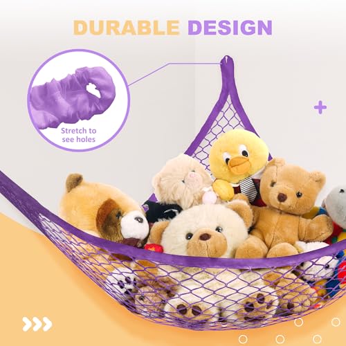 Large Stuffed Animal Corner Hammock for Toy Storage - 2 Pack, Purple