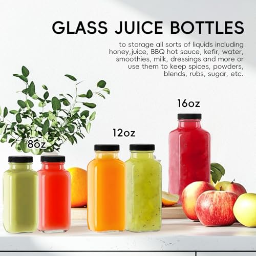 8 oz Glass Juice Bottles with Leakproof Lids - 6-Pack Reusable Jars