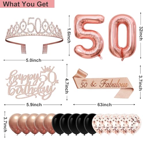 50th Birthday Decorations Kit for Women, Rose Gold Party Supplies Set