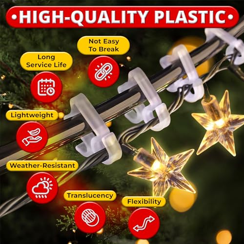 100 Pack Gutter Clips for Outdoor String Lights, Weatherproof Light Hooks