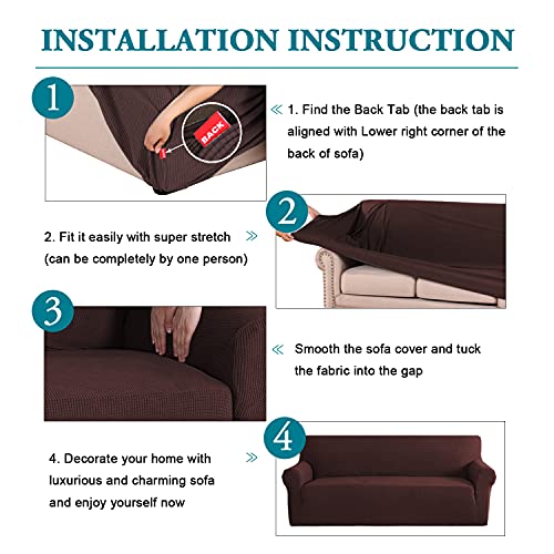 High Stretch Sofa Slipcover - Non-Slip Couch Cover for 3 Cushions, Large Brown, Washable Pet Protector