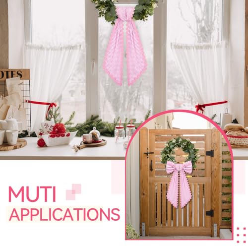 2-Pack Pink and White Plaid Wreath Sash with Scalloped Edge - 5 x 55 Inches