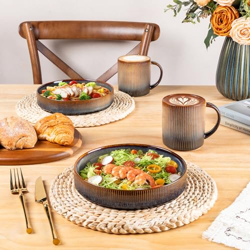 theterra Ceramic Coffee Mug Set of 6 - 14 OZ Cocoa Mocha, Lead-Free, Durable, Microwave Safe
