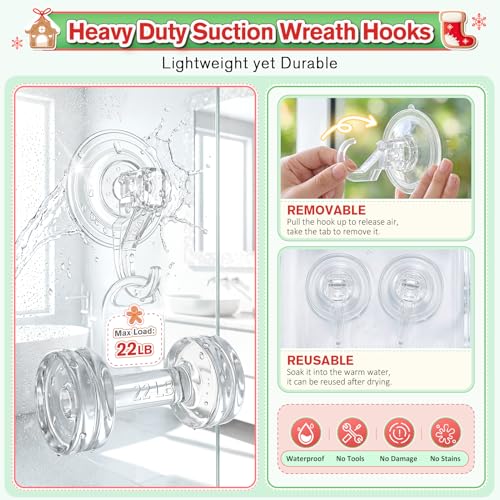 VIS'V Heavy Duty Suction Wreath Hanger, 22 LB Clear, 2 Pcs
