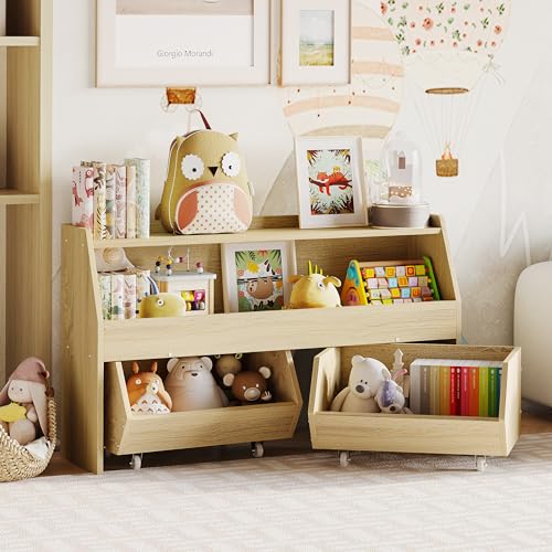 Kids Toy Storage Organizer with 2 Movable Drawers and Bookshelf