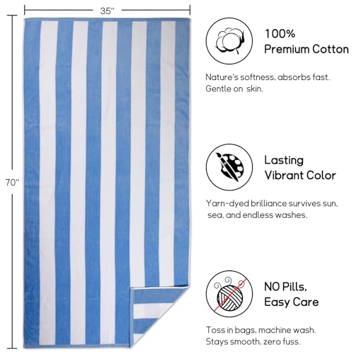 Oversized 100% Cotton Beach Towel - 35 x 70 Inch Striped Pool Towel