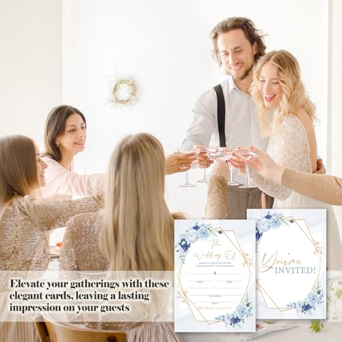 Dusty Blue Floral Wedding Invitations, 5x7 Elegant Rose Invites (25 Pack)