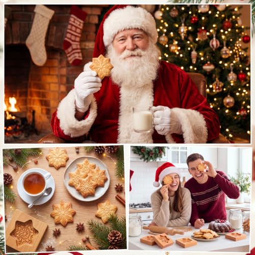 Ferrochef 6 Pack Snowflake Wooden Cookie Molds Christmas Baking Stamps