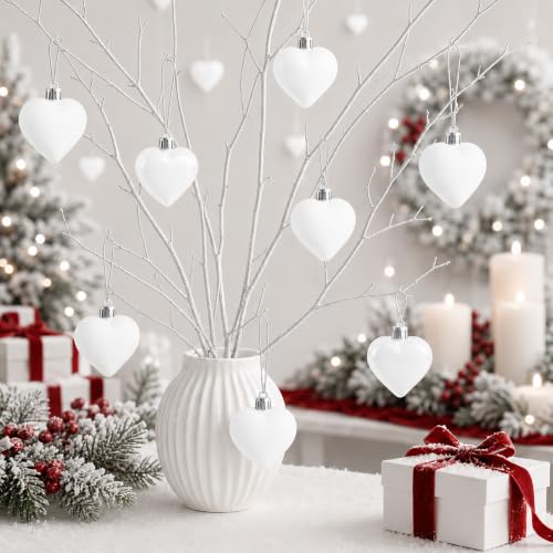 One More Once White Heart Ornaments Set of 12 - Valentine & Christmas Decorations