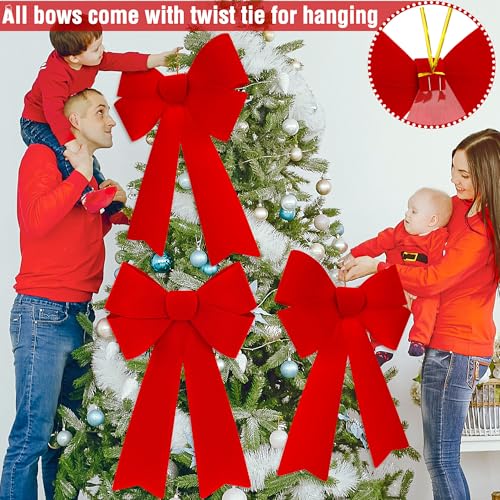 Heartome 12-Pack Red Velvet Xmas Bows, 12 x 18 in Outdoor/Indoor Glitter PVC for Doors, Fireplaces, Railings