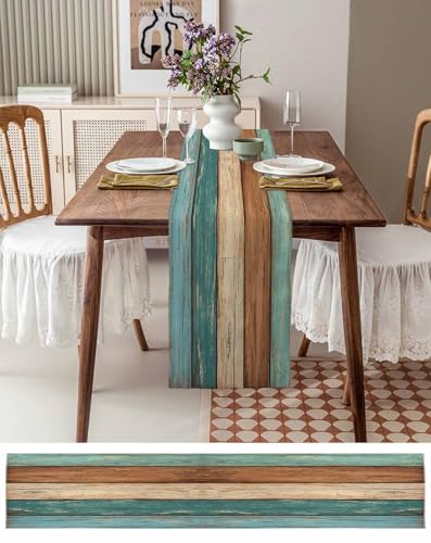 Retro Table Runner 13x70in Burlap Linen, Rustic Rectangle Placemats for Dining
