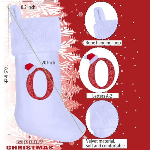 20-Inch Monogram Christmas Stocking - White Velvet with Plush Cuff Initial
