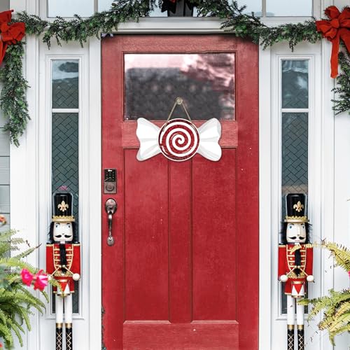 Christmas Red Peppermint Candy Front Door Sign - Xmas Glitter White, Candy Variation
