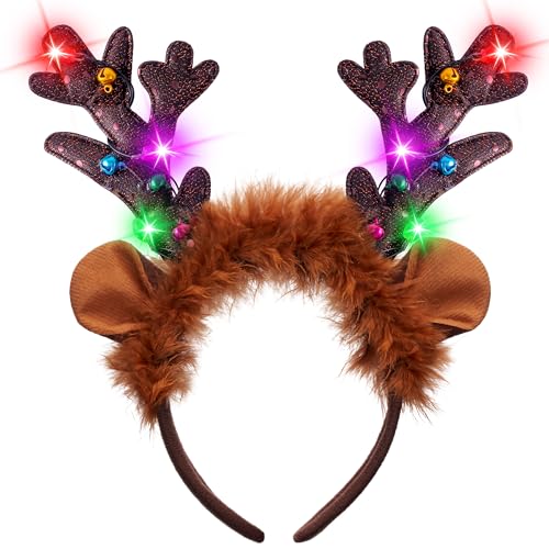 JOYIN Christmas Light-Up Reindeer Headband Adult Kids Party Favor with Antler Set