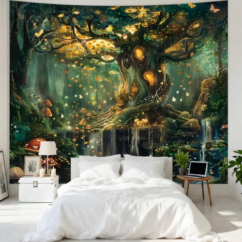 Forest Tree of Life Wall Tapestry - Green Nature Landscape Decor (51"x60")