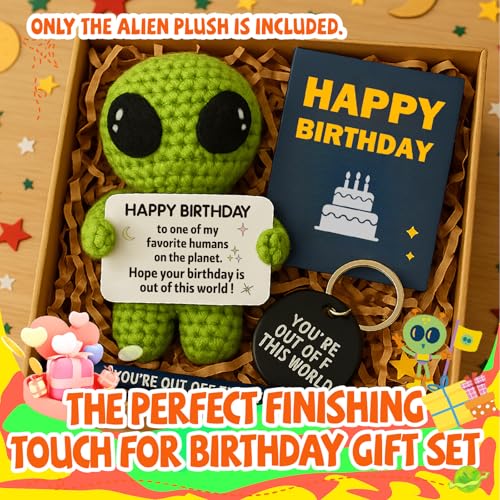 Funny Crochet Alien Birthday Gift with Card for Son and Men