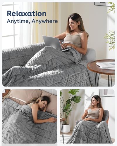 15lbs Weighted Blanket for Adults, 60x80 Queen Size Reversible Minky Dot