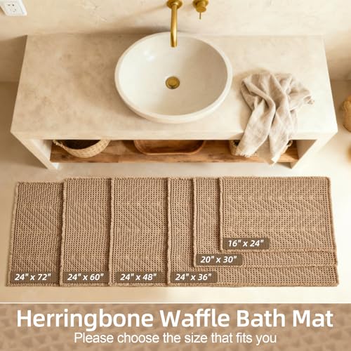 Sunfly Boho Waffle Bath Mat 20x30 Non-Slip Absorbent Khaki