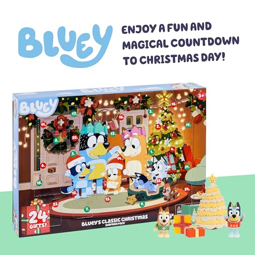 Bluey Advent Calendar Pack Toys for Girls and Boys, 24 Days of Surprises, Kids 2025 Advent Calendar w/Accessories, Stickers & Mini Christmas Tree