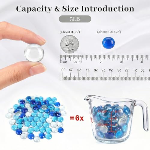 5 lb Mixed Blue Glass Gems & Flat Marbles for Vase Fillers & Crafts