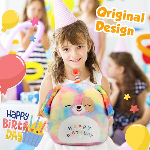 12-Inch Rainbow Birthday Dog Plush Pillow Stuffed Animal Toy