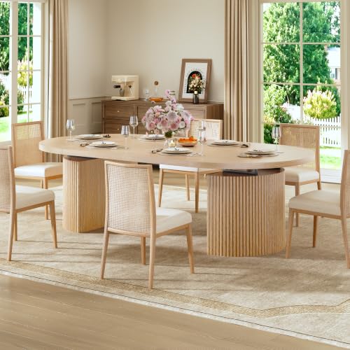 Extendable Round Dining Table, 39-77 Inch Oval Kitchen Table with Fluted Base