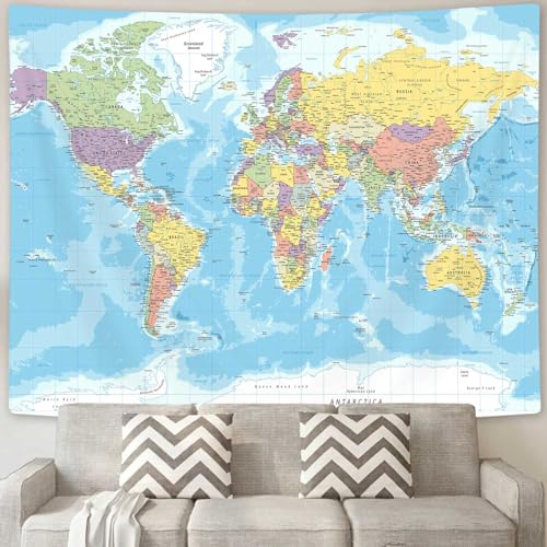 Educational World Map Tapestry Wall Hanging - 60 x 40 Inch Fabric Decor