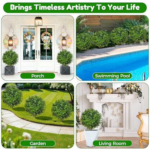 22-Inch Artificial Boxwood Topiary Ball Bushes, 4-Pack UV-Resistant Shrubs