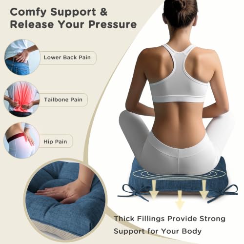 AddGrace Navy Chair Cushions 18x17x3 Inch for Dining & Kitchen Chairs - Non-Slip Support