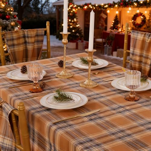 B-COOL Buffalo Checkered Rectangle Tablecloth 56x120 Inches Brown Grey