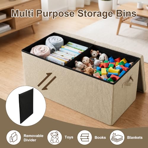 Extra Large Toy Box with Lid - Foldable Storage Ottoman Bench, 31.5 Inch