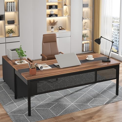 71-Inch L-Shaped Executive Desk with Mobile File Cabinet and Storage