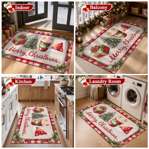 Ileading Christmas Indoor Doormat 32x48in Red Merry Xmas – Washable Mud & Dirt Absorbent