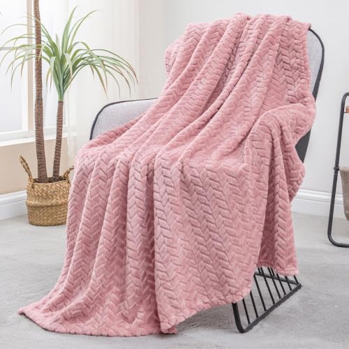 Exclusivo Mezcla Pink Fleece Throw Blanket for Couch - 50x70 Leaf Pattern