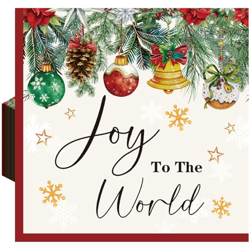 Frienda Christmas Joy to the World 60 Pack 13x13in Christmas Balls Napkins
