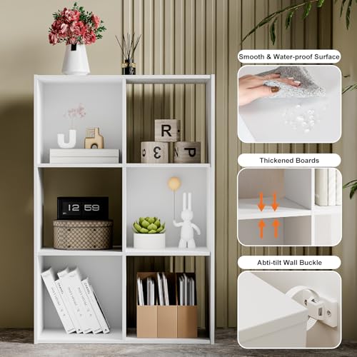 6-Cube Storage Organizer Shelf, Modular Stackable Bookcase, White