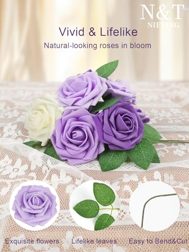 25Pcs Real Touch Artificial Foam Roses with Stems for DIY Decor
