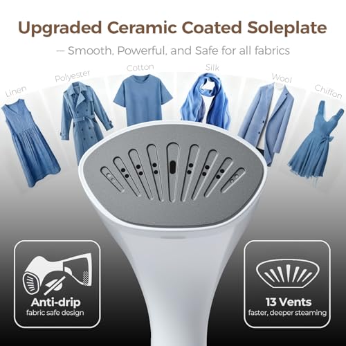 1500W Portable Garment Steamer with Ceramic Soleplate & 3 Steam Settings