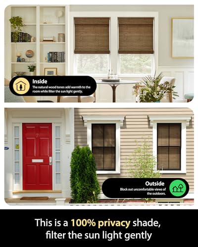 Cordless Bamboo Roman Shades 34.5x64 in | Eco-Friendly Light Blocking Blinds