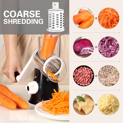 Rotary Cheese Grater & Vegetable Shredder with Suction Base - 3 Blades