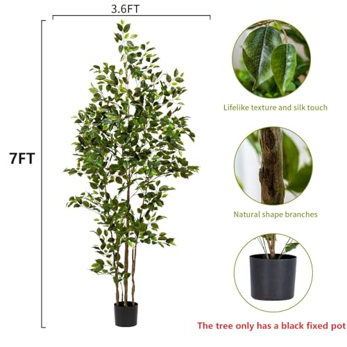 7ft Artificial Ficus Tree - Realistic Faux Plant for Home Decor