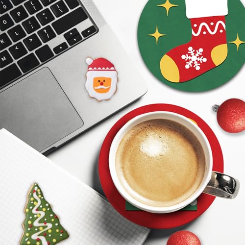 Christmas Socks Drink Coasters Set of 6 with Holder - Holiday Table Decor