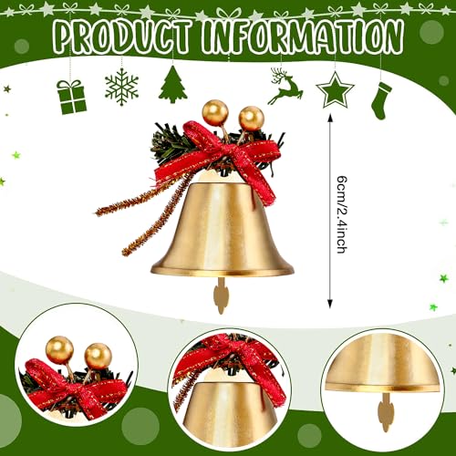 6-Piece Gold Christmas Jingle Bell Ornaments with Red Bows and Berries