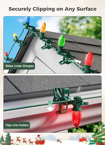 Green Christmas Light Clips 150 Pack for C7 C9 String Lights - Outdoor Use