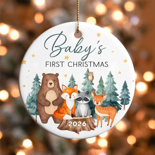HENGAPAMAS Baby's First Christmas Ornament 2026 Woodland Animals - Newborn Keepsake Gift for Girls & Boys