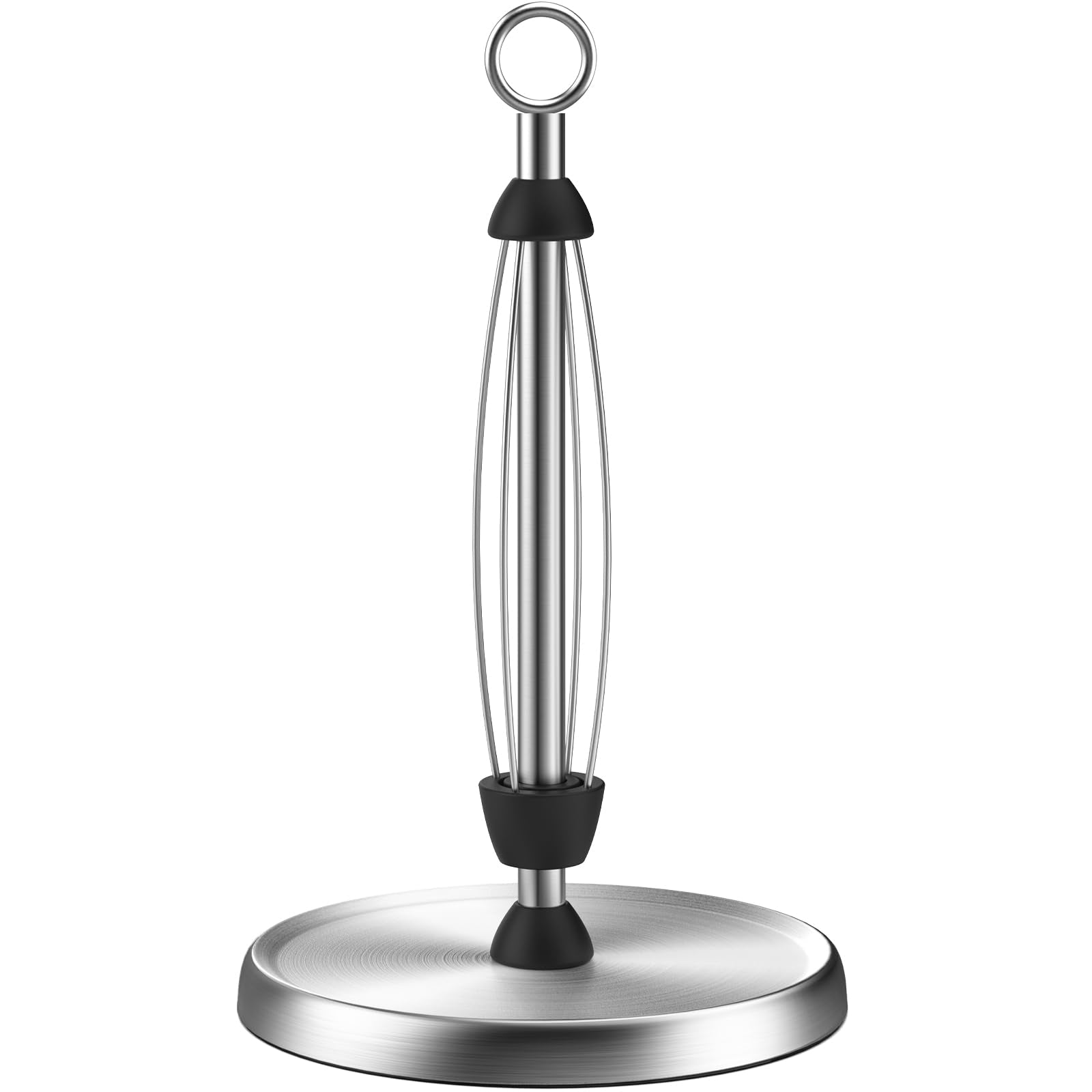 HZE Paper Towel Holder Countertop, One-Handed Tear, Stainless Steel, Weighted Base, Silver, Ring Paper Towel Holder Stand with Ratchet System for Kitchen Farmhouse Essentials Decor Accessories