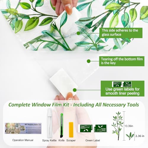 Rainbow Leaf Window Privacy Film - Non-Adhesive Decorative Clings (17.5 x 78.7 in)