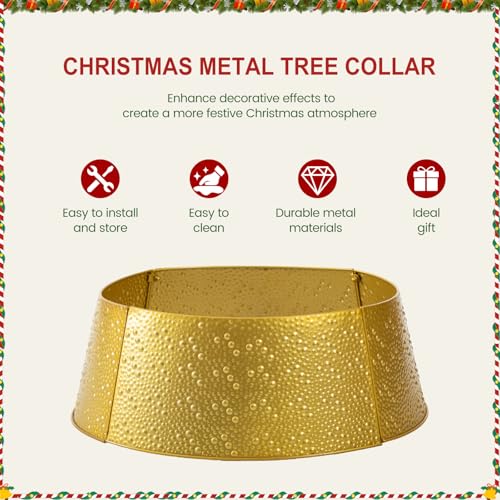Sweetcrispy 26in Metal Christmas Tree Collar - 4-Panel Base Cover for 6-9ft artificial trees, Gold