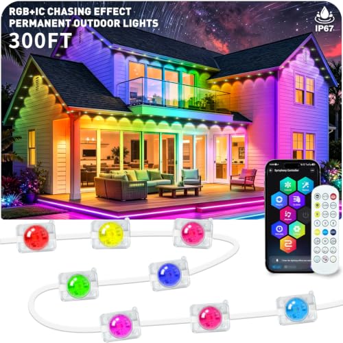 LADIKAKA 300FT RGB + IC Outdoor LED String Lights with Chasing Effect, Waterproof Smart RGB Strip for Holiday & Garden