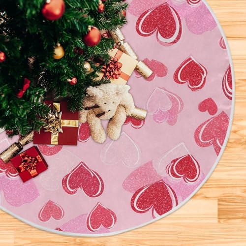 Dussdil 48 Inch Romantic Valentines Tree Skirt with Love Hearts and Stars for Christmas Decor - Multi 07